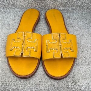 Tory Burch Double T Yellow Elenor Slide Sandals